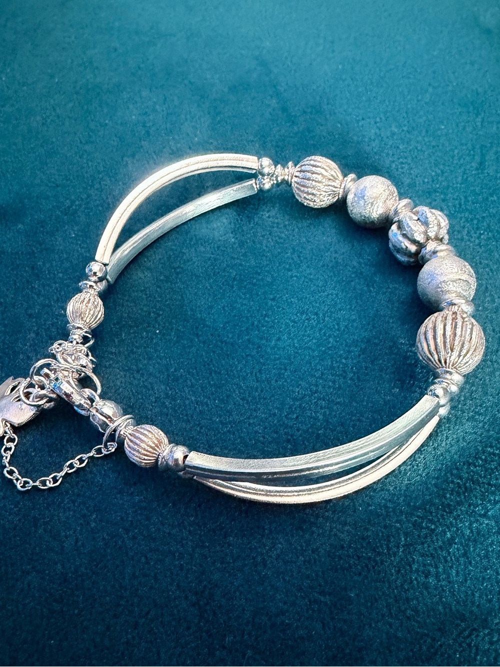 🥀 WHITE SATIN STERLING SILVER, WITH BUTTERFLY CHARM, AND A SAFETY CHAIN  🥀